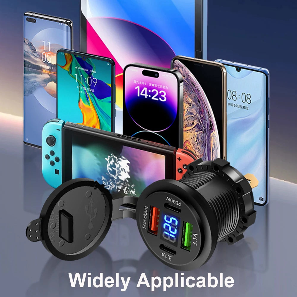 83W 4-Port Fast USB Car Charger Socket with Voltage Display - 13