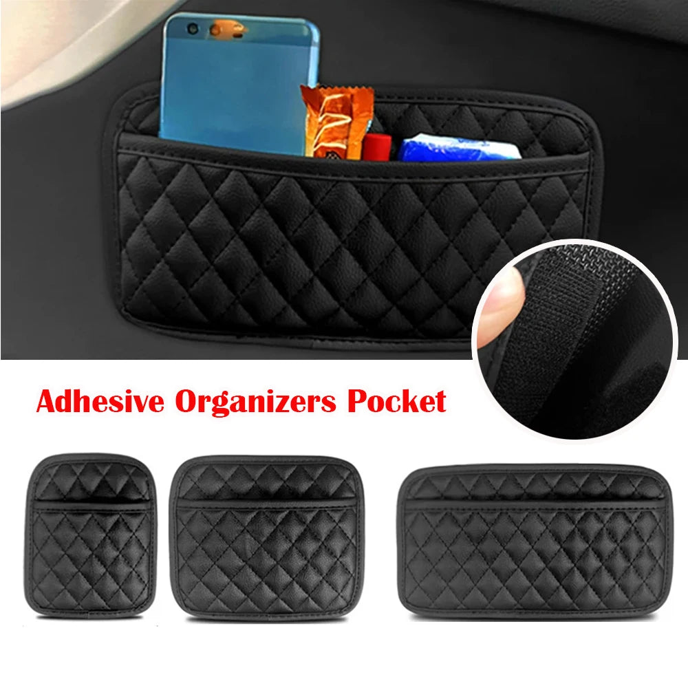 Adhesive PU Leather Car Storage Pocket Organizer for Phone and Cards