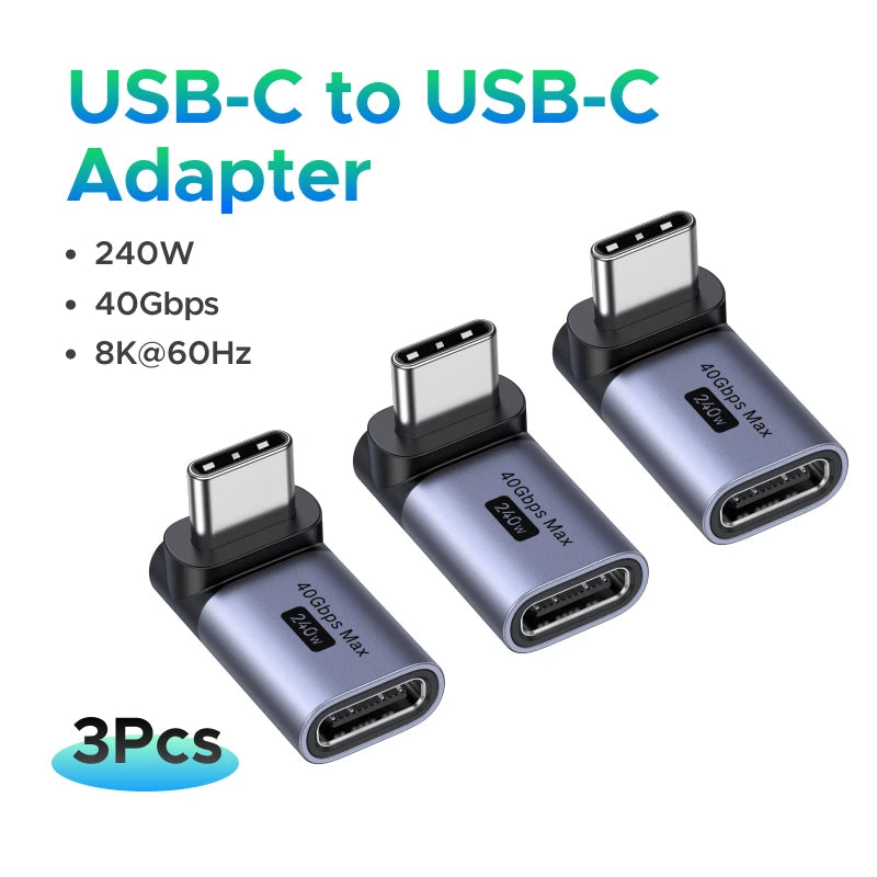 90-Degree USB-C to USB-C 240W Fast Charging and 40Gbps Data Adapter