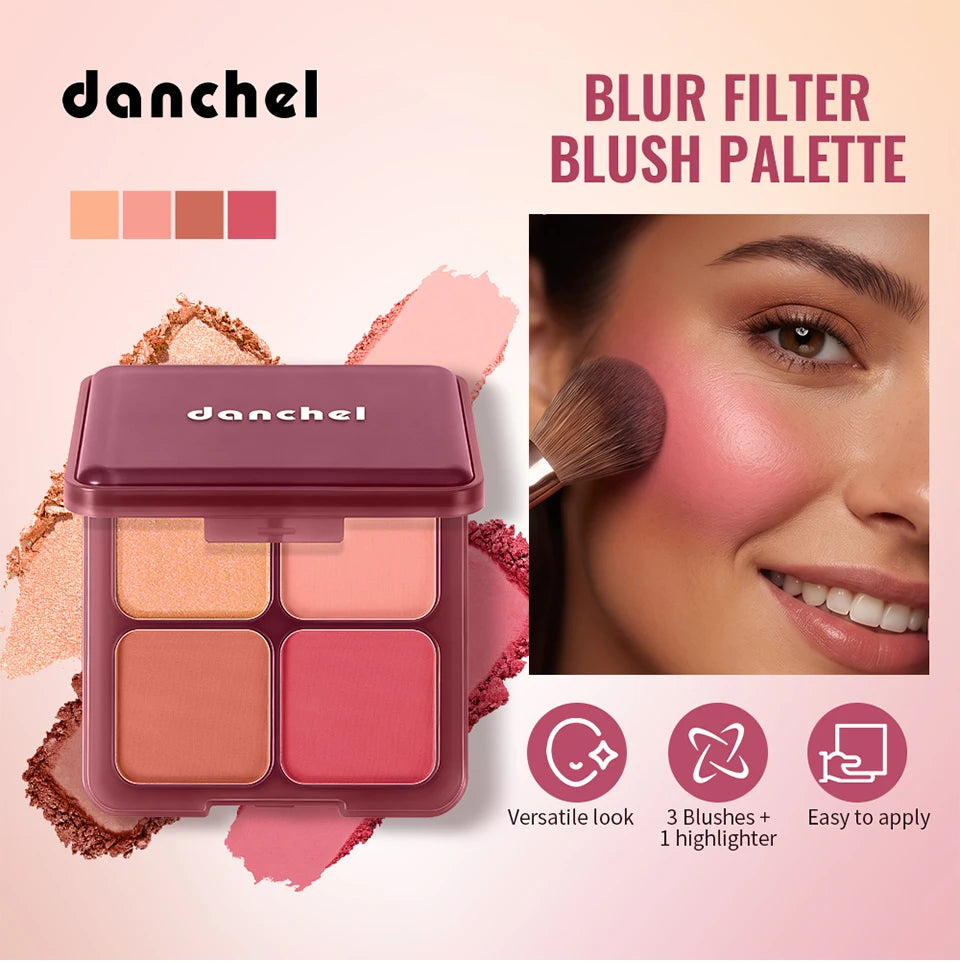 4-Color Matte Blush Palette with Makeup Brush - 7