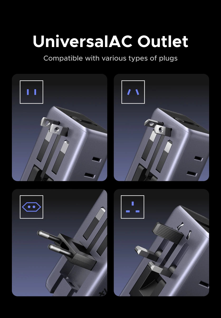 45W GaN Universal Travel Adapter with Multi-Port Fast Charging