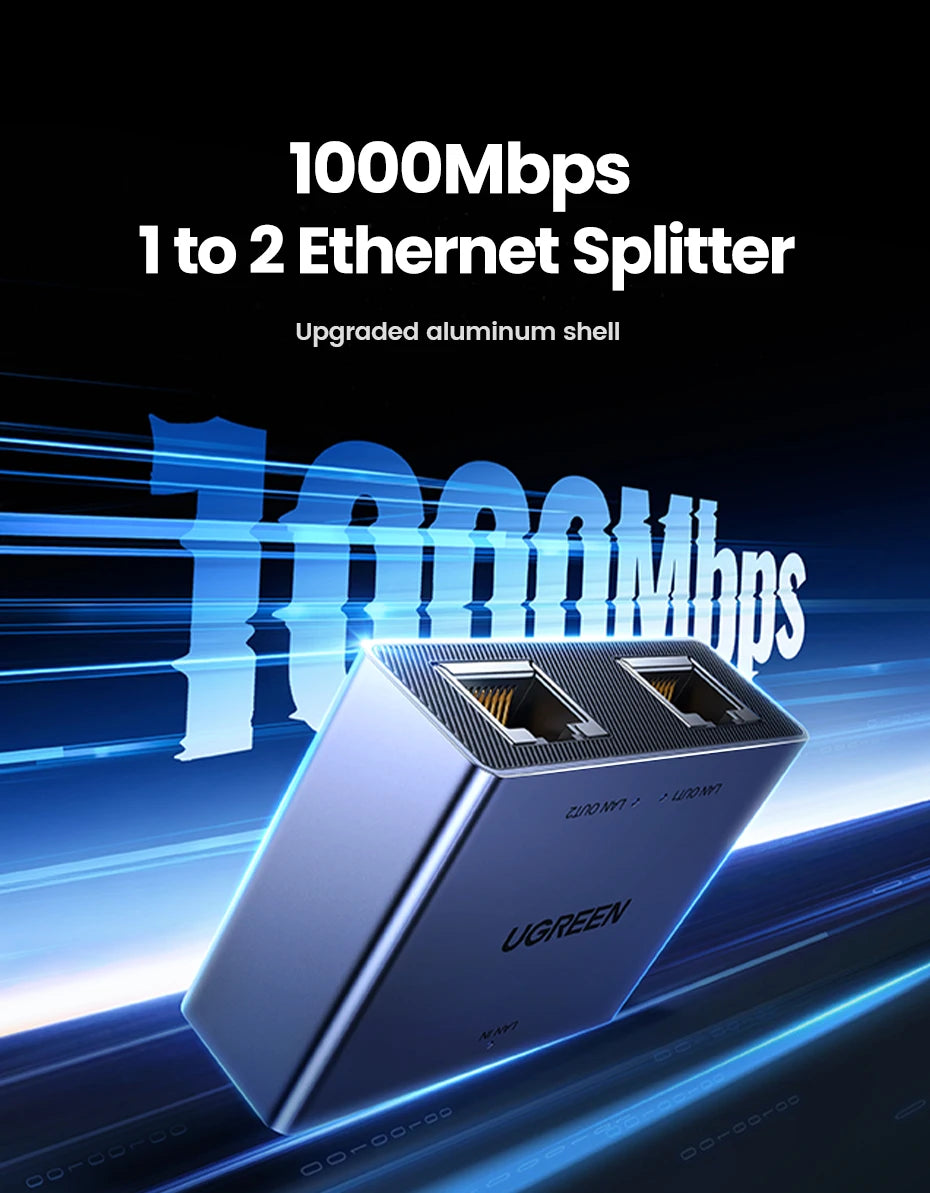 1000Mbps RJ45 Ethernet Splitter 1 to 2 Port Adapter