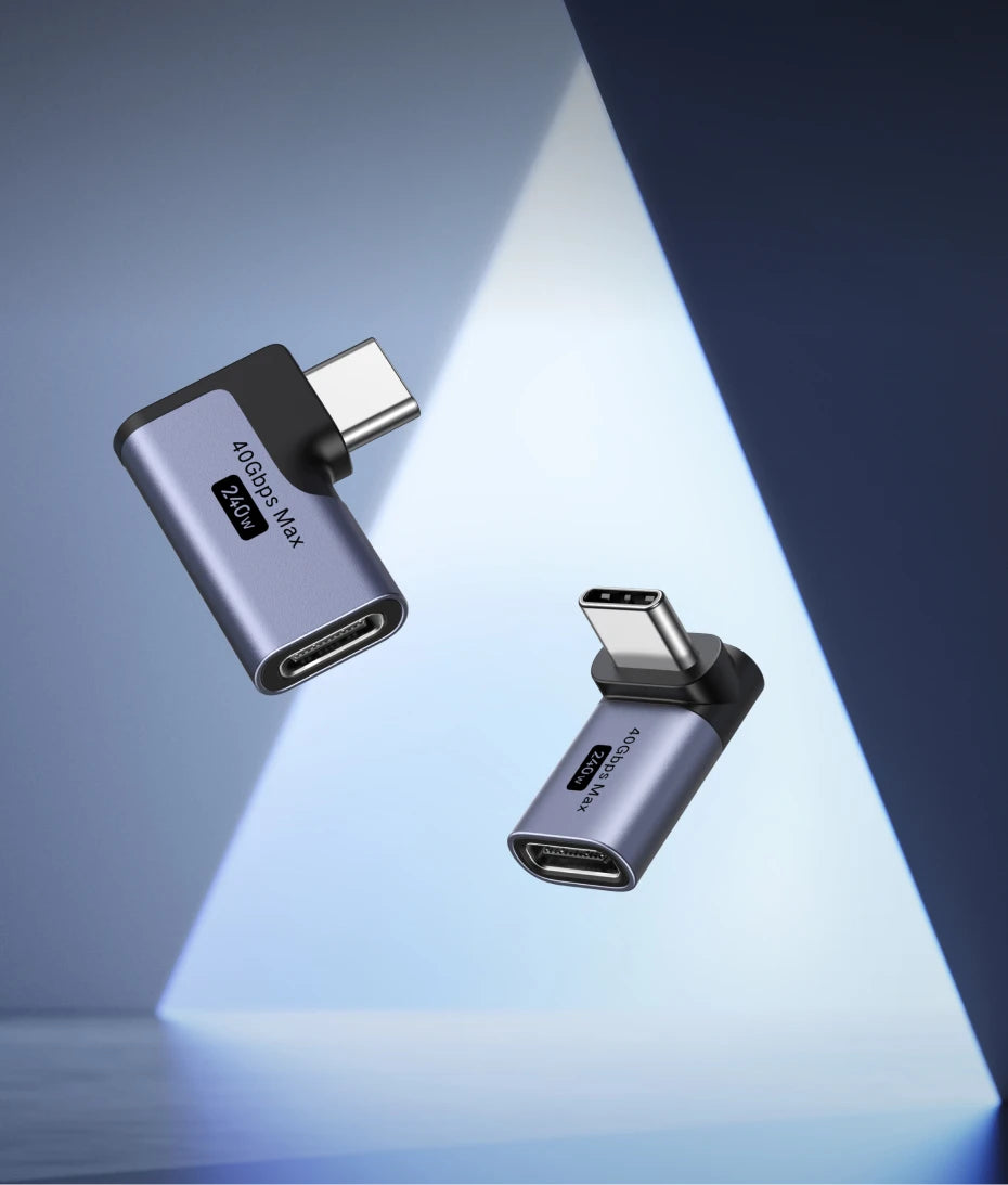 90-Degree USB-C to USB-C 240W Fast Charging and 40Gbps Data Adapter