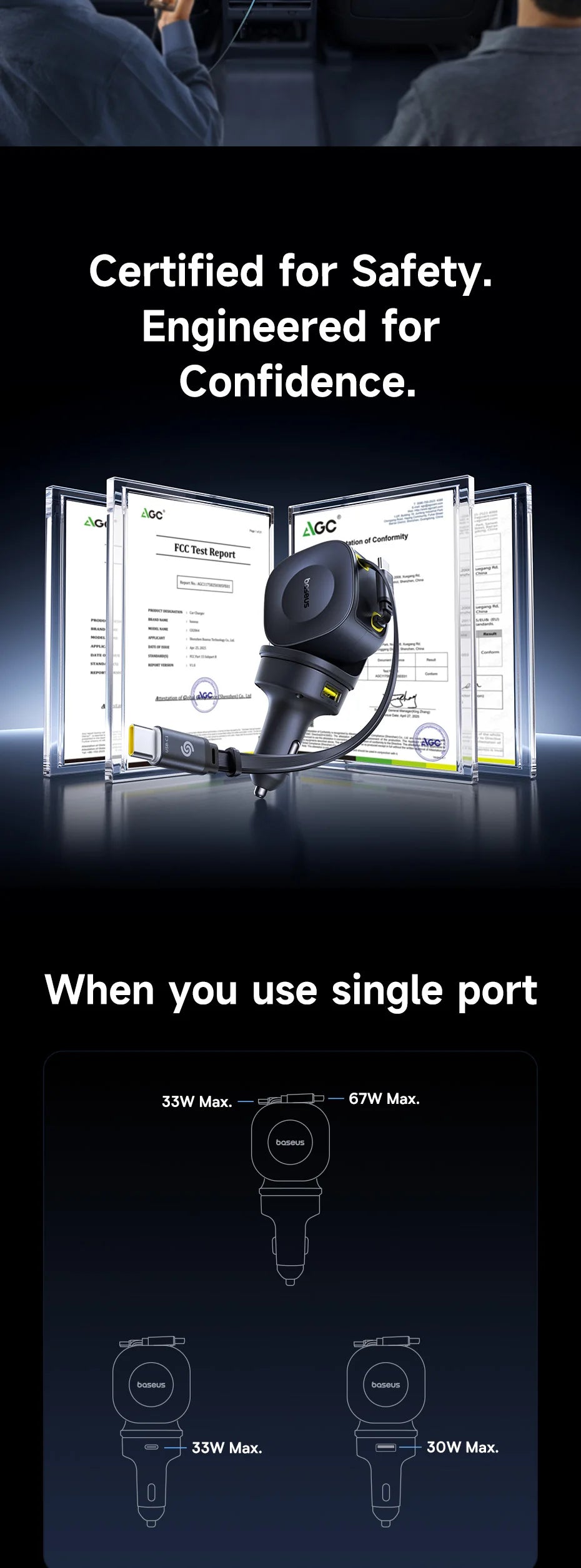 100W Fast Charging 4-Port Retractable Car Charger