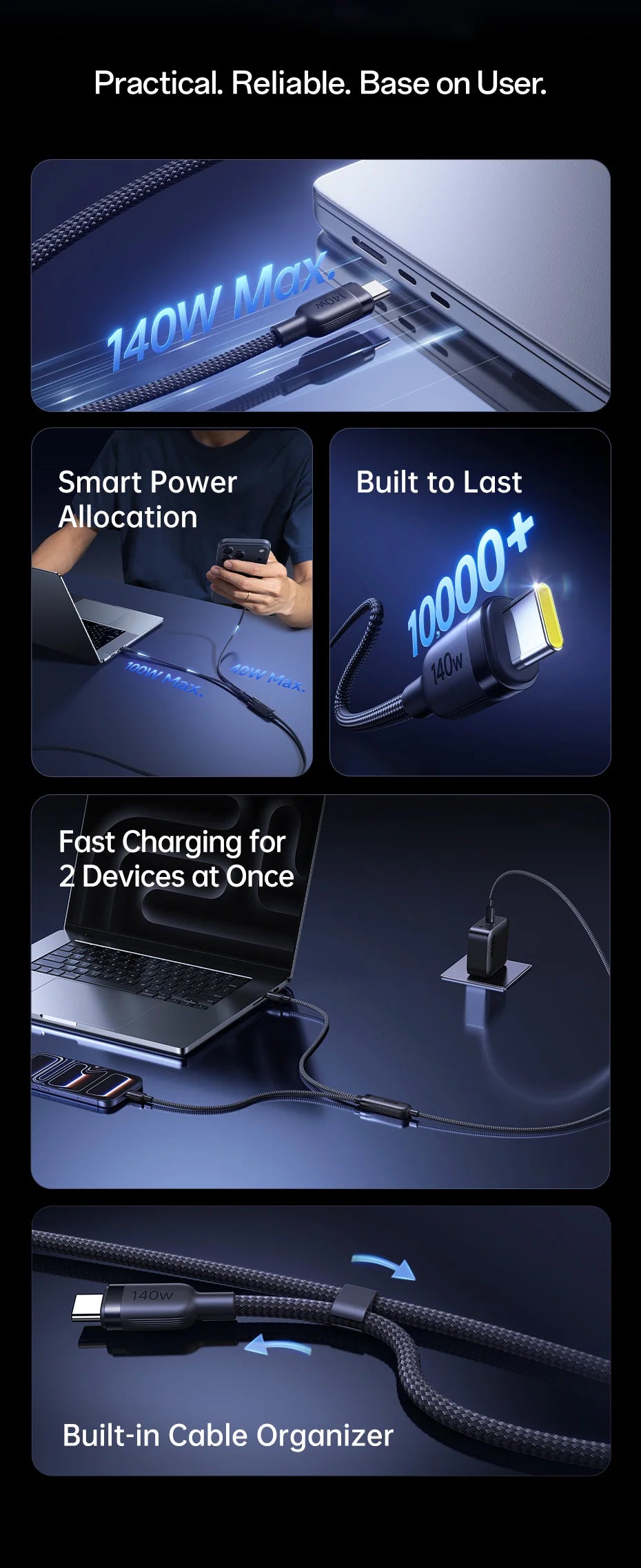 140W 2-in-1 USB-C Fast Charging Data Cable