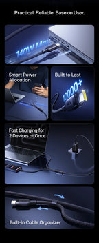140W 2-in-1 USB-C Fast Charging Data Cable for Laptops and Tablets