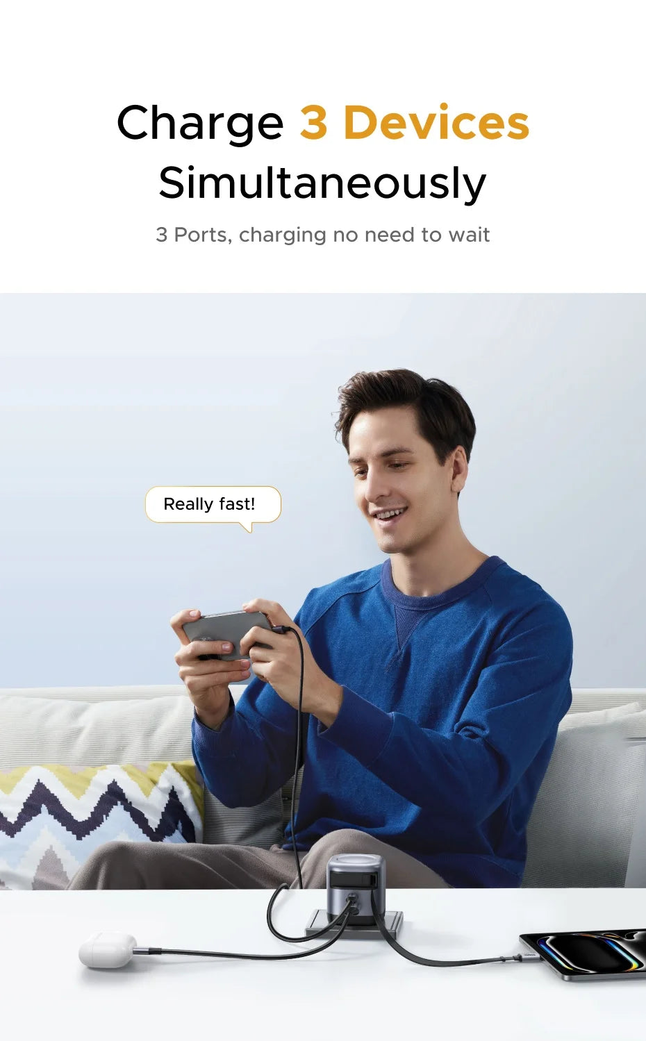 45W GaN Fast Wall Charger with Retractable USB-C Cable - 12