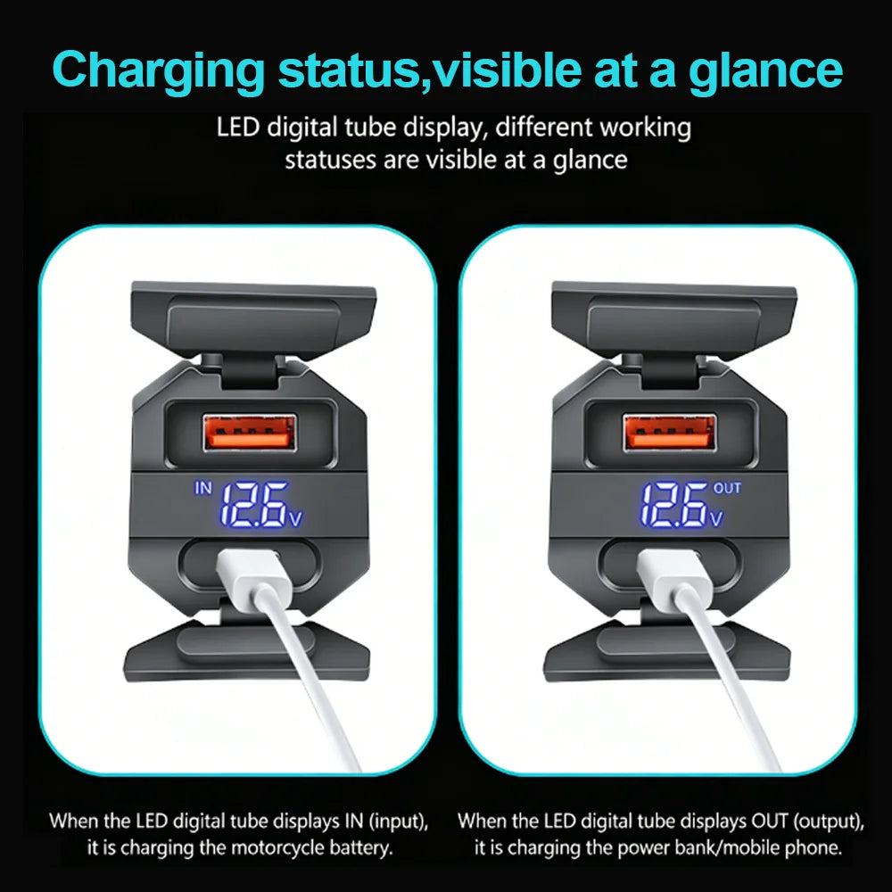 Motorcycle 100W Bidirectional USB Charger with Voltmeter and Switch