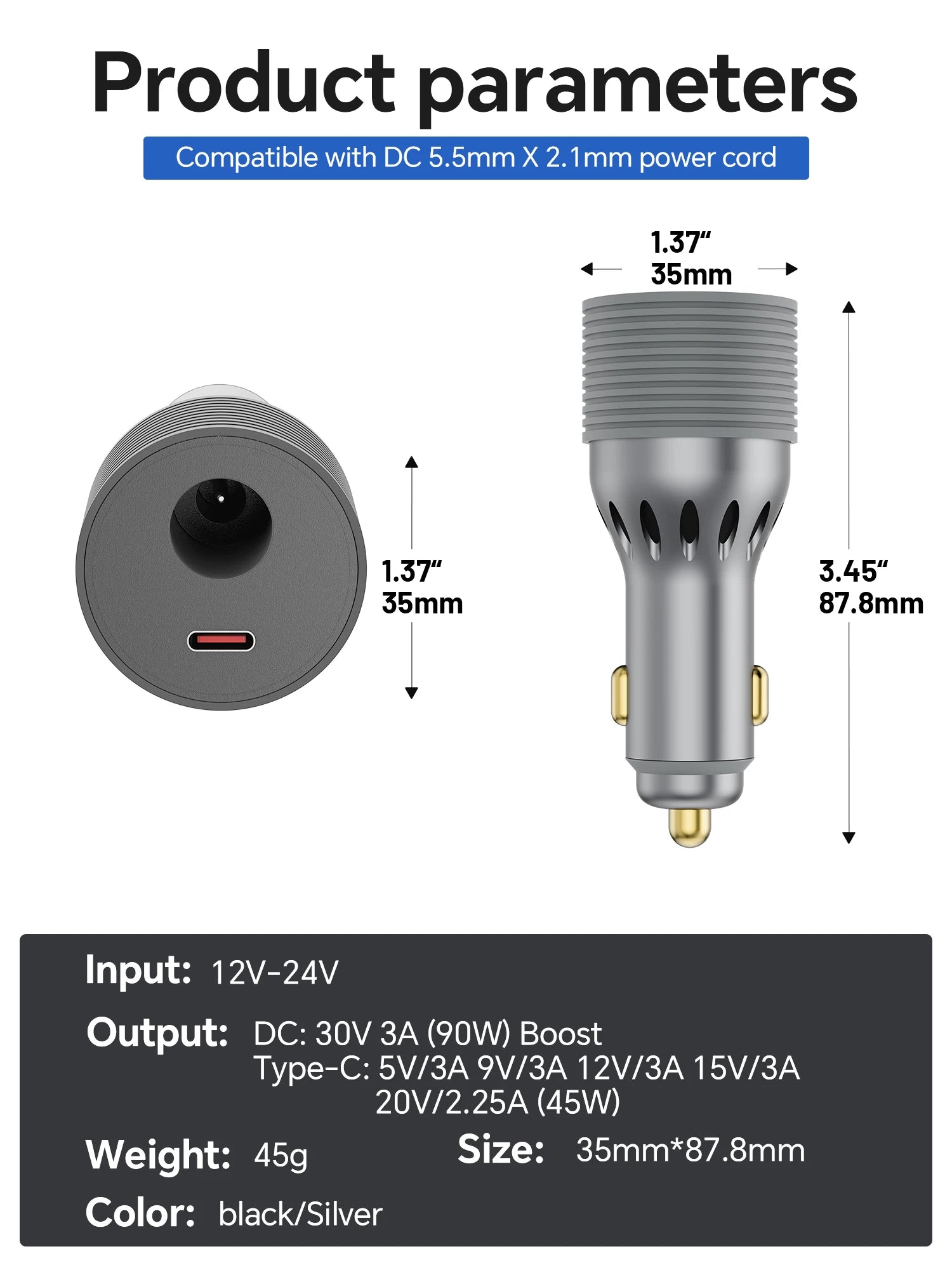 Starlink Mini 90W DC Power Cable 45W Type-C Car Charger 12V-24V