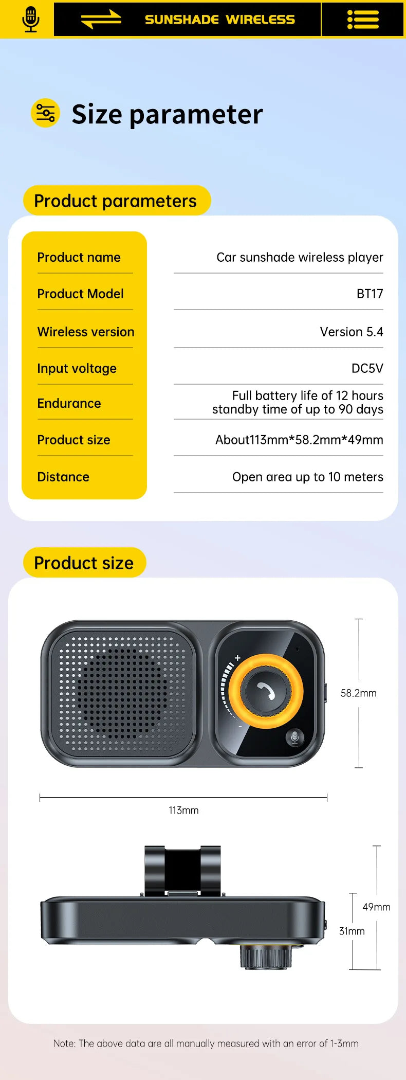 Bluetooth 5.4 Hands-Free Car Speakerphone for Sun Visor - 23