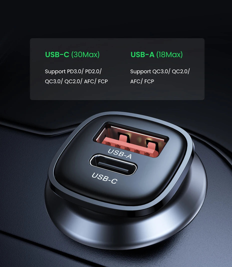48W Dual Port Fast Car Charger with USB-C and USB-A