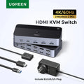 8K 60Hz HDMI 2.1 KVM Switch for Dual Computer Peripheral Sharing