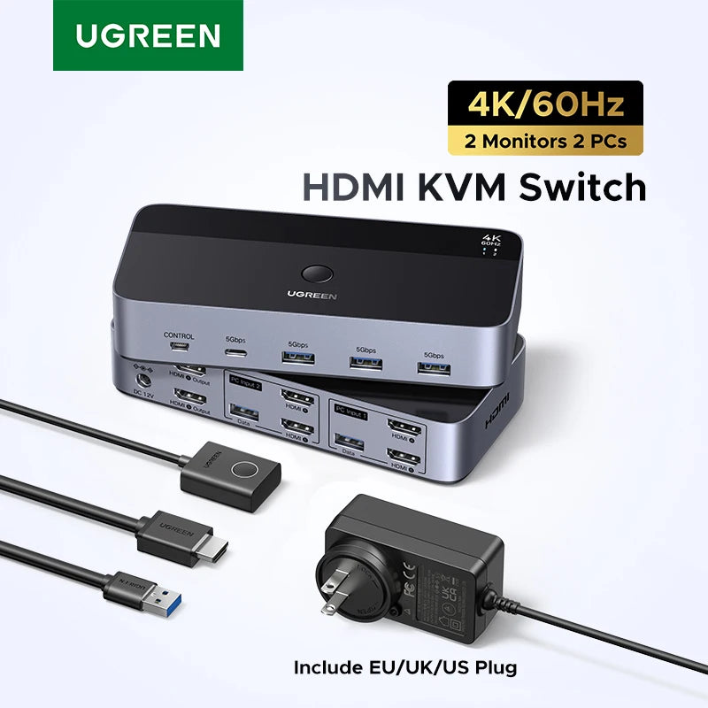 8K 60Hz HDMI 2.1 KVM Switch for Dual Computer Peripheral Sharing
