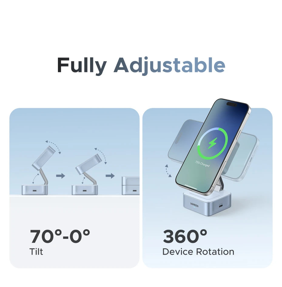 Qi2 2-in-1 Magnetic Wireless Charging Stand for Phones and Earbuds - 24