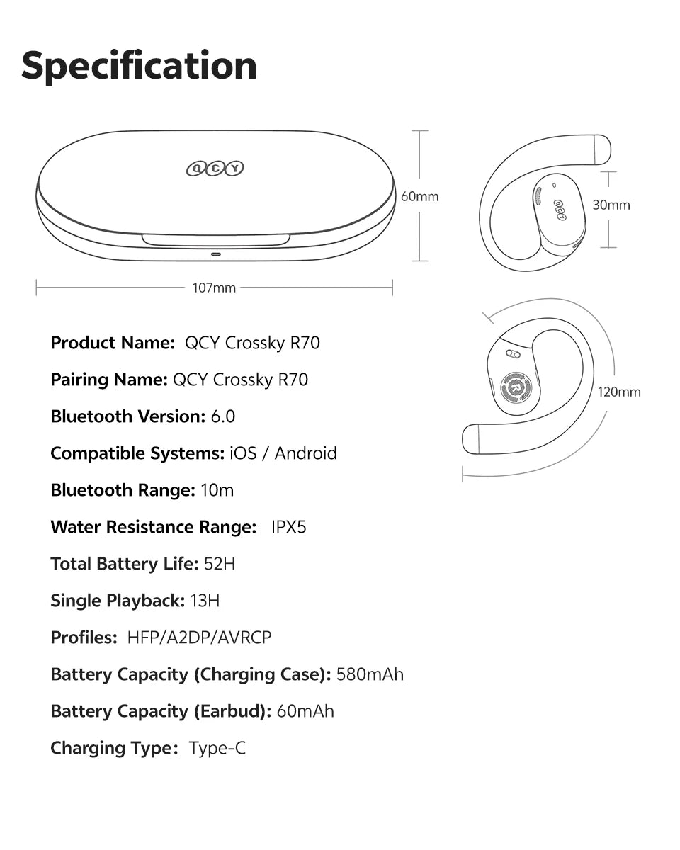 Open-Ear Wireless Sport Headphones with 52-Hour Battery Life - 22