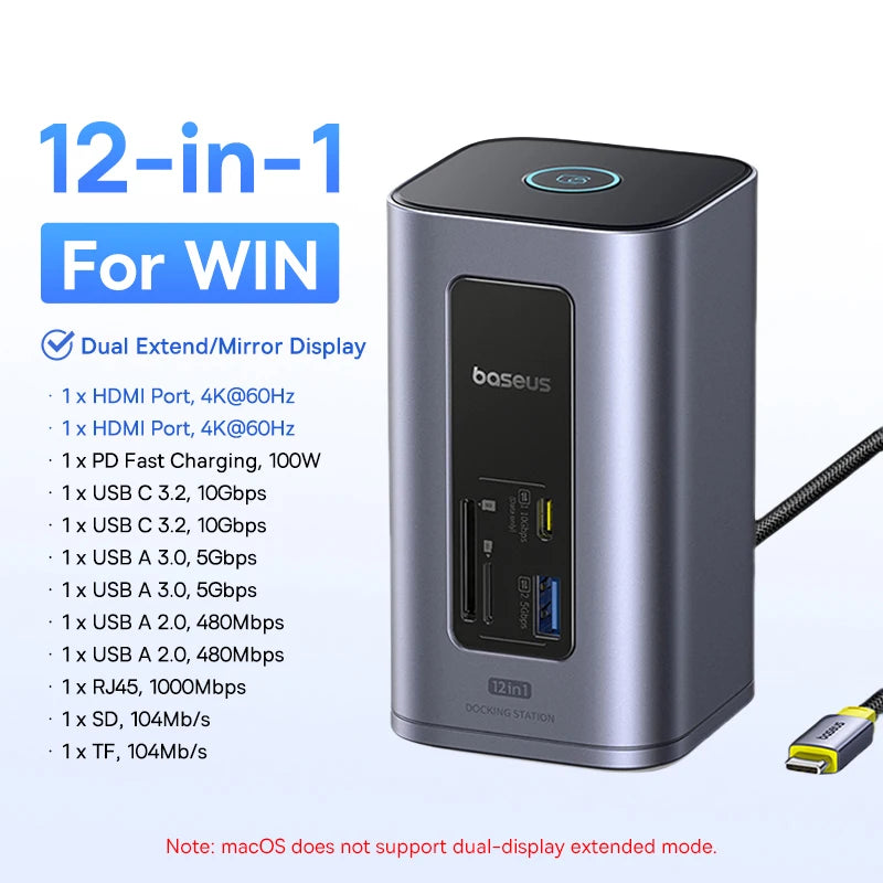 160W 15-in-1 USB-C Docking Station with 25W Wireless Charger