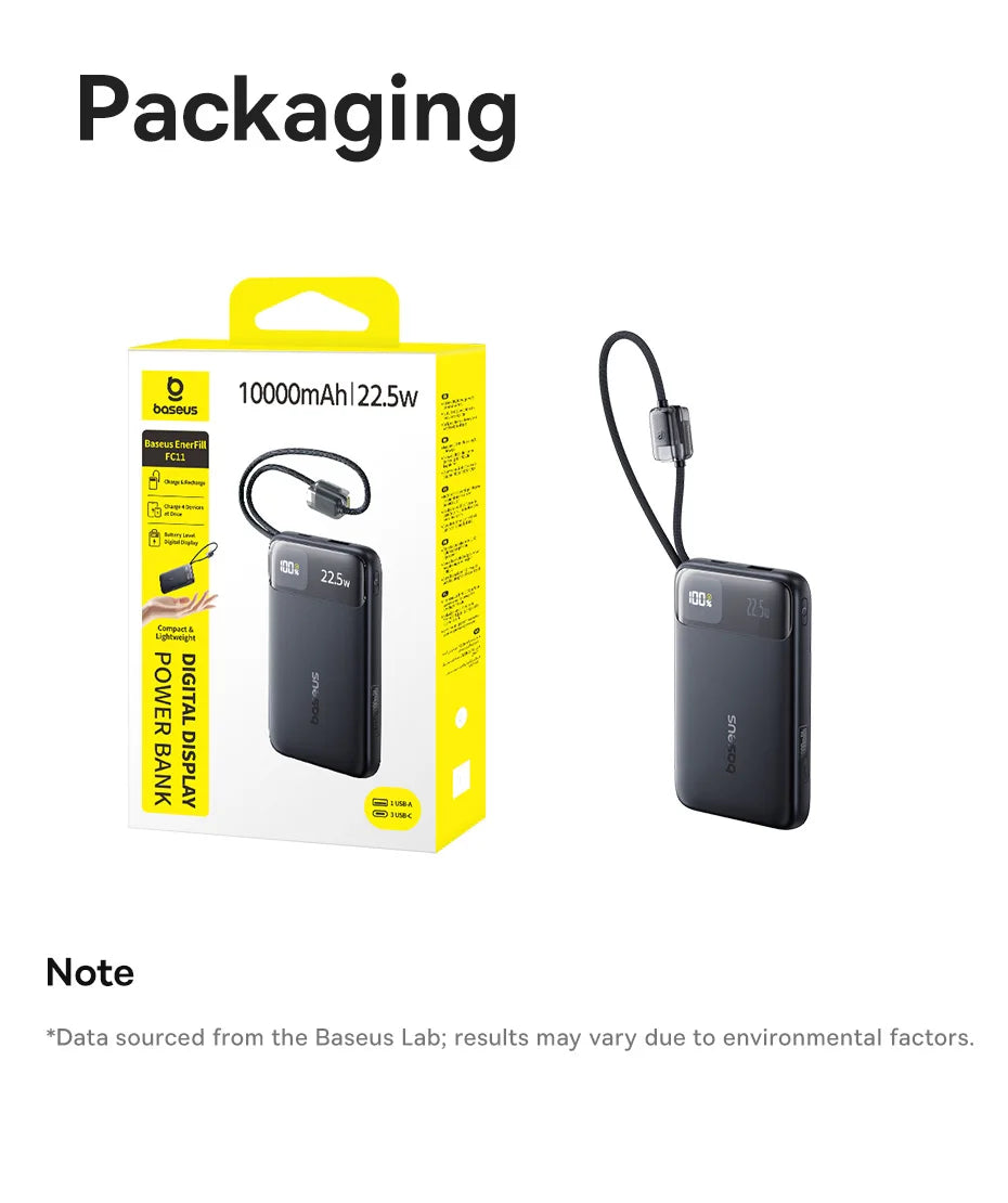10000mAh Portable Power Bank with Dual Built-in USB-C Cables - 25