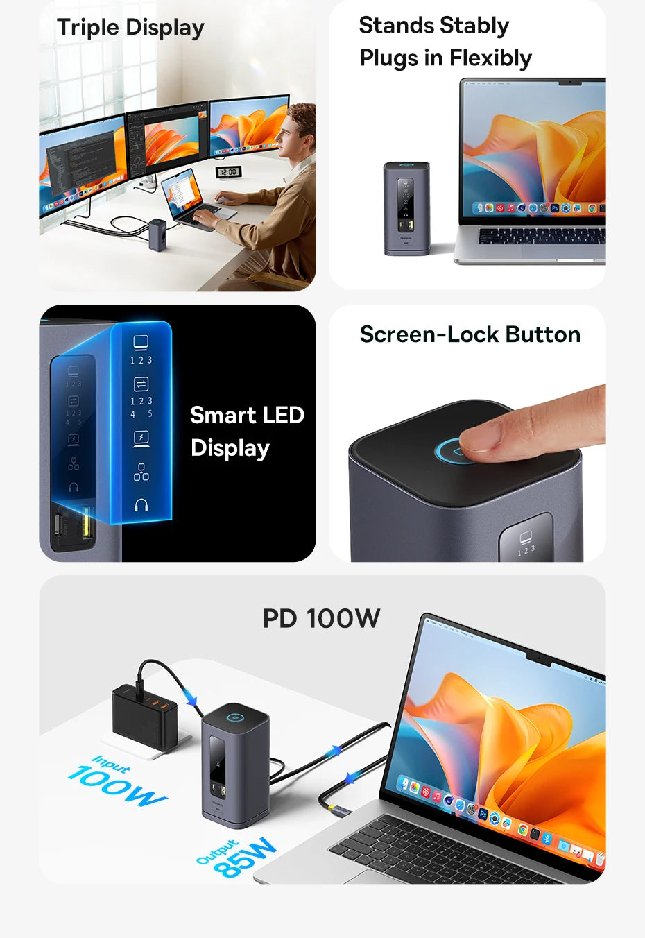 USB-C Triple Display Docking Station for Laptops