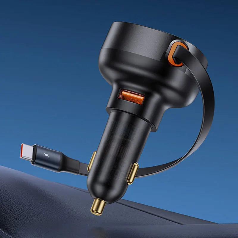 60W Fast Dual Port Car Charger with Retractable Cable