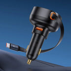 60W Fast Dual Port Car Charger with Retractable Cable
