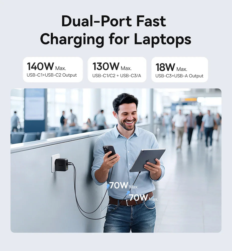 140W USB-C GaN Fast Charger for Laptops and Smartphones - 9