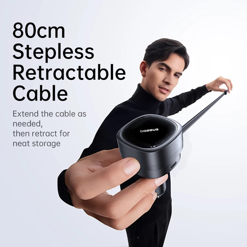 60W Retractable Fast Car Charger with 3 Ports