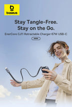 67W GaN Fast Charger with Retractable USB-C Cable for Laptops and Phones