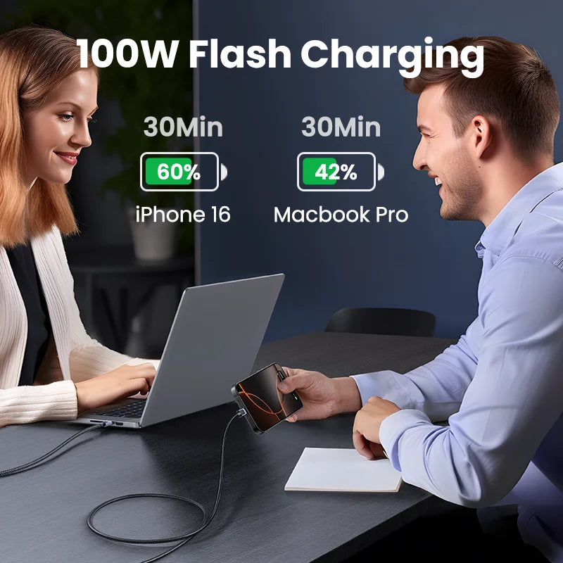 100W USB-C Fast Charging Cable for Laptops and Smartphones