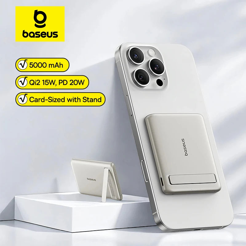 Qi2 Magnetic Portable Wireless Power Bank with Kickstand 5000mAh