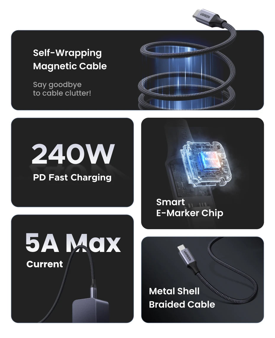 240W Magnetic USB-C Fast Charging and Data Sync Cable