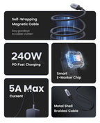 240W Magnetic USB-C Fast Charging and Data Sync Cable