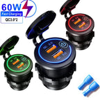 Dual QC 3.0 USB Fast Car Charger Socket 12V/24V Waterproof Outlet
