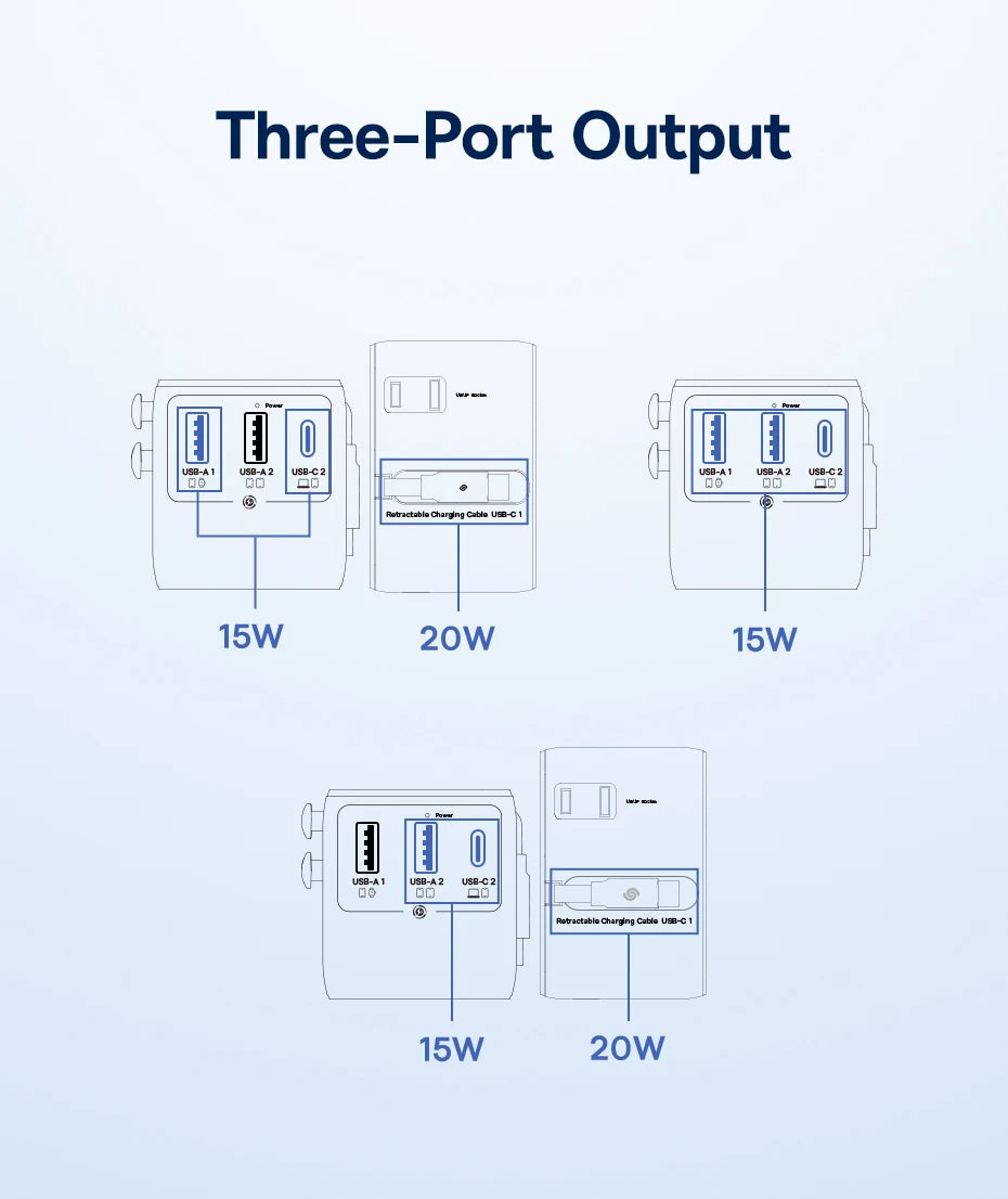 6-in-1 Universal Travel Adapter with 45W Fast Charging and Cable - 21