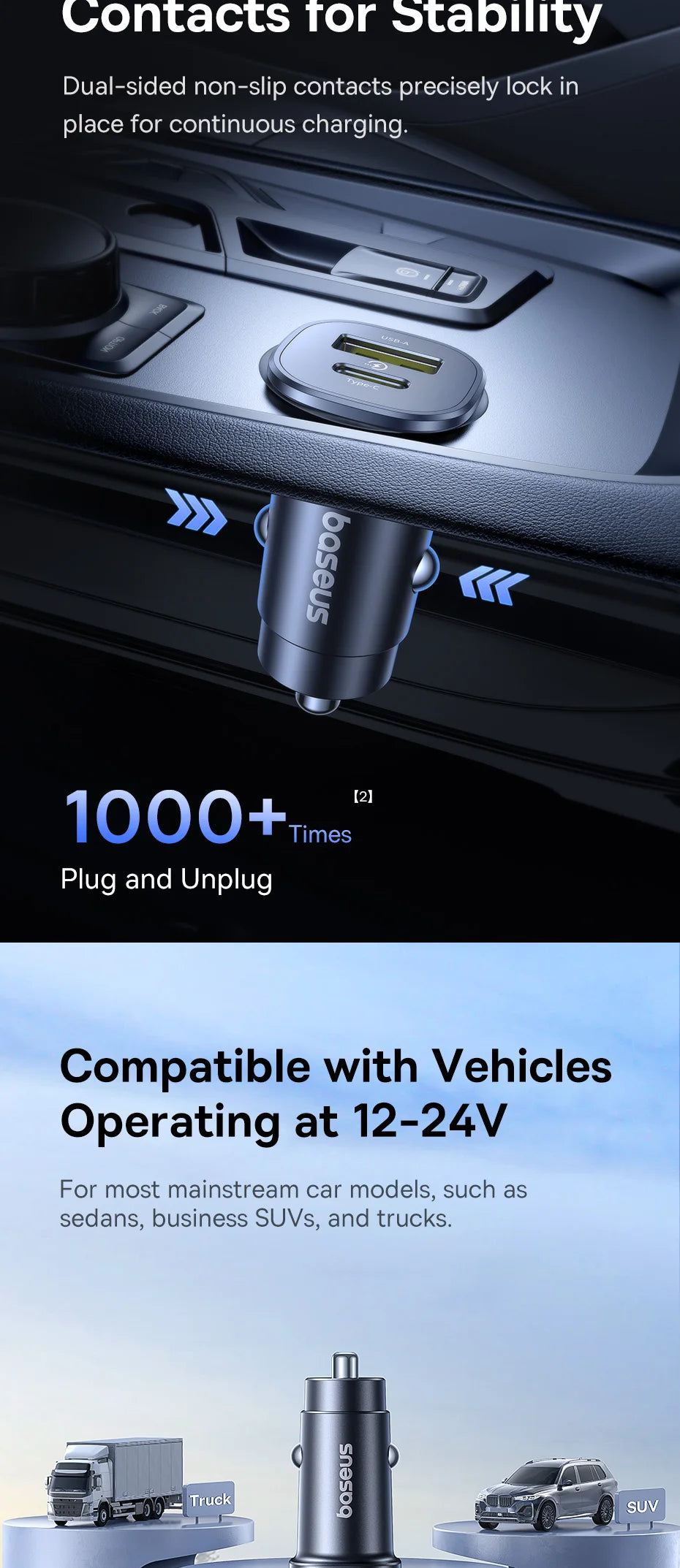 30W Dual Port Fast Car Charger USB and Type-C