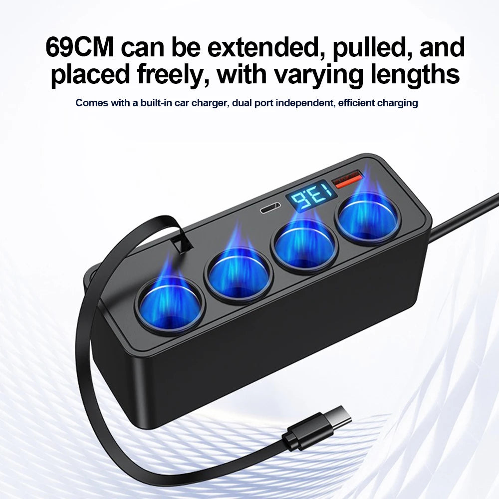 120W 7-in-1 Car Cigarette Lighter Socket Splitter with PD and USB