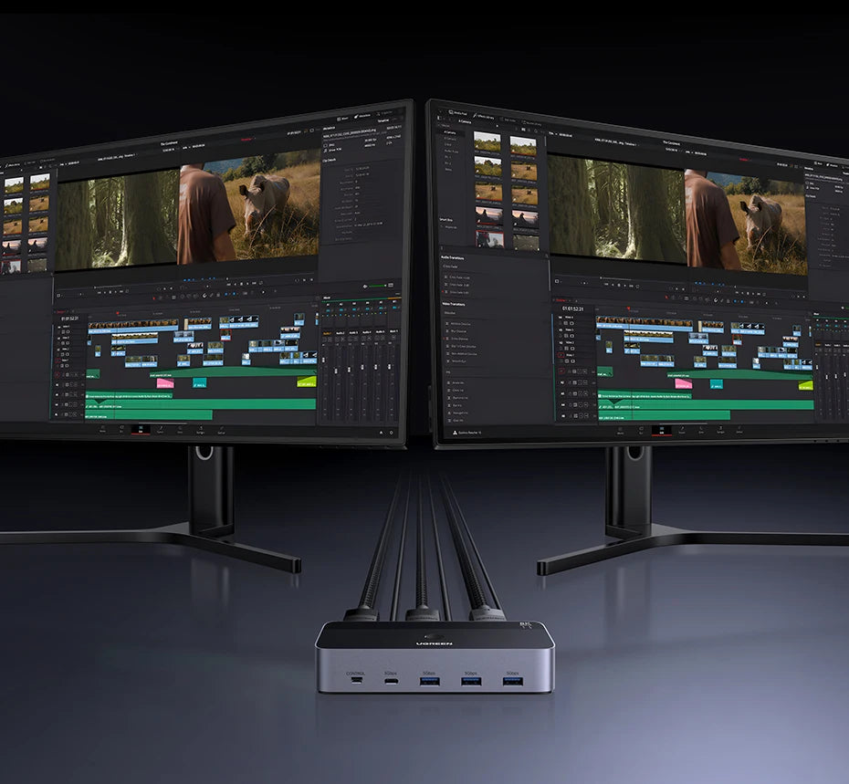 8K 60Hz Dual Monitor DisplayPort KVM Switch for 2 PCs
