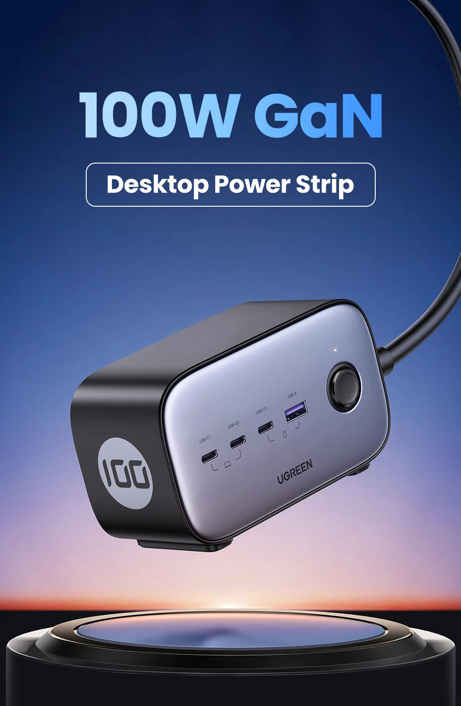 100W GaN 6-in-1 Fast Desktop Charging Station and Power Strip - 8