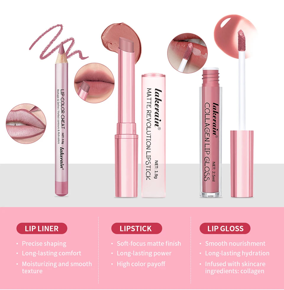 All-in-One Travel Lip Makeup Set with Liner, Lipstick, and Gloss - 11