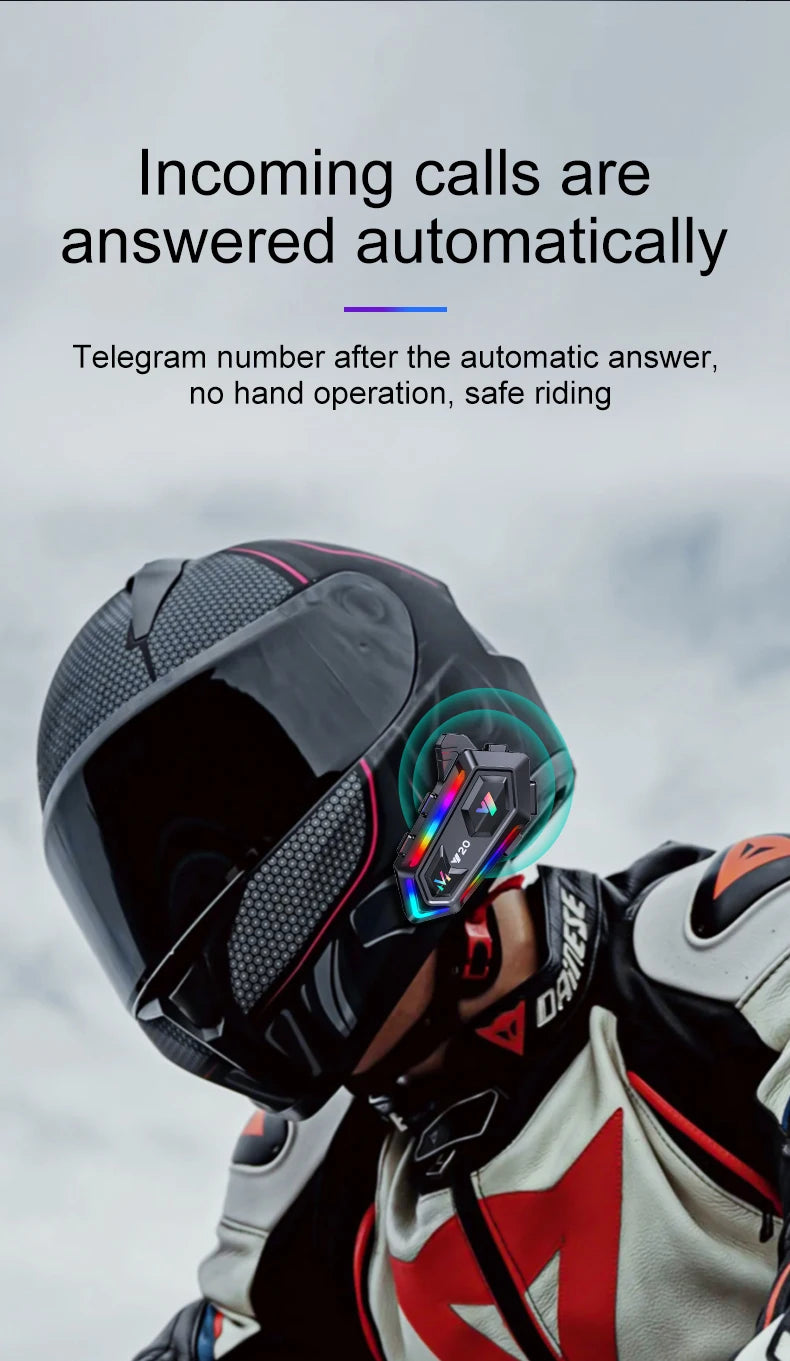 Bluetooth 5.3 Motorcycle Helmet Headset with RGB Ambient Lights