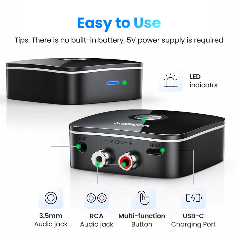 Bluetooth 5.1 aptX HD Audio Receiver for Wired Speakers - 3