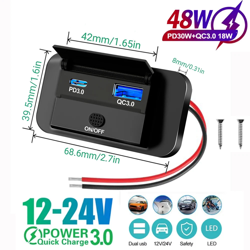 3 or 4 Port USB PD and QC3.0 Fast Charging Socket with LED Display