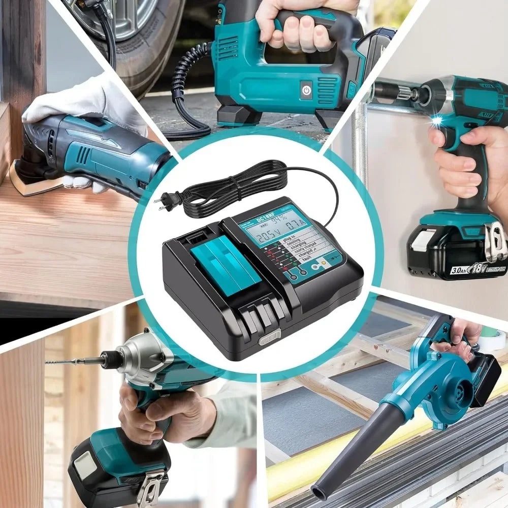 Fast 14.4V-18V Lithium Battery Charger with LED Display and USB Port