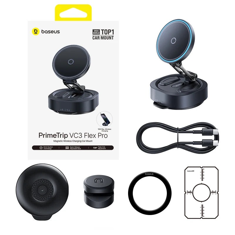 Magnetic Wireless Charging Car Mount with Vacuum Suction