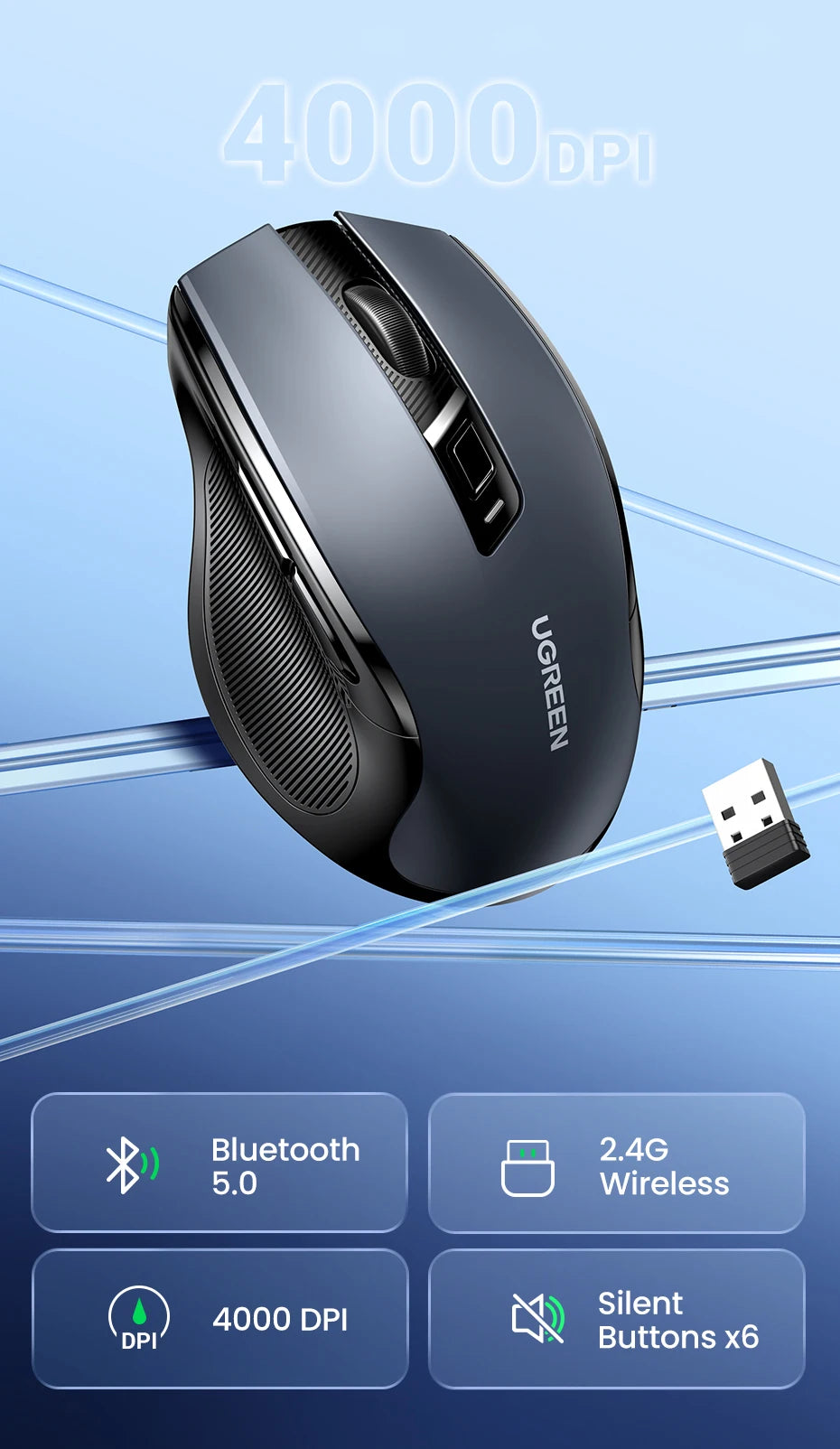 Ergonomic Dual-Mode Bluetooth 5.0 & 2.4G Silent Wireless Mouse