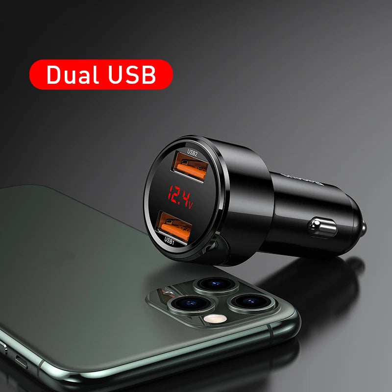 45W Dual-Port Fast Car Charger with LED Voltage Display - 26