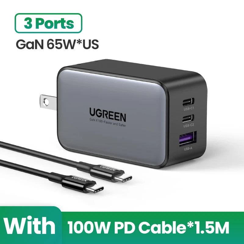 100W GaN USB-C Fast Wall Charger for Laptops and Smartphones - 22