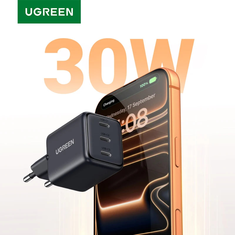 30W GaN Fast Wall Charger with 3 USB-C Ports