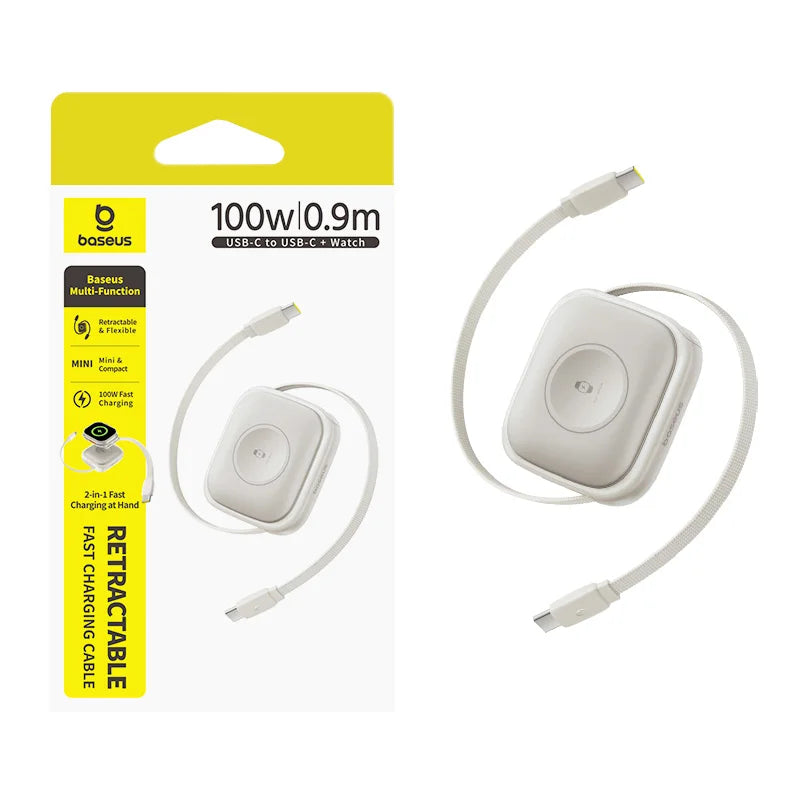 100W Retractable Fast Charging Cable with Watch Wireless Charger
