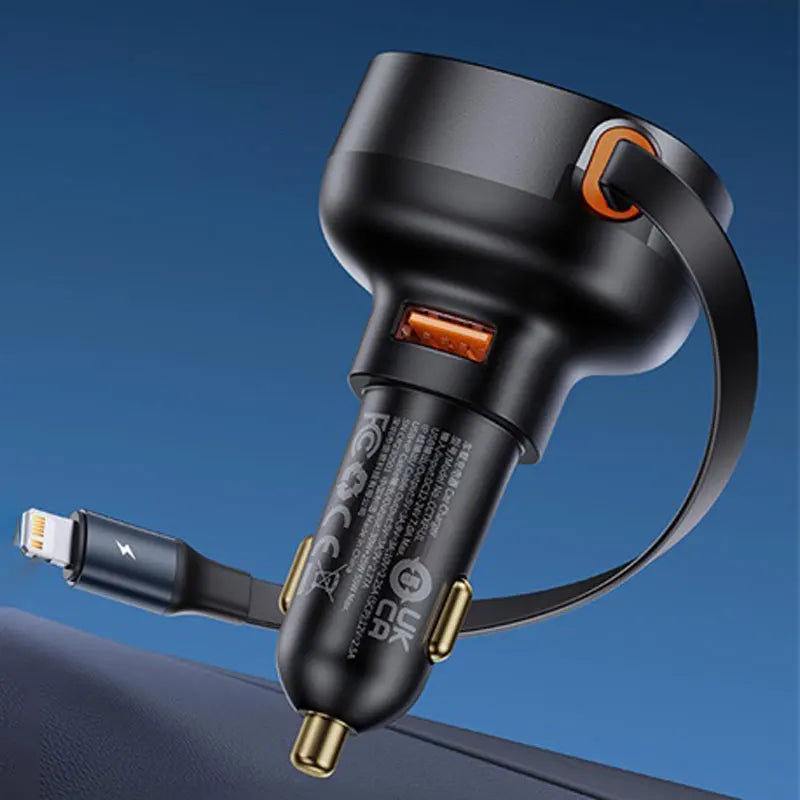 60W Fast Dual Port Car Charger with Retractable Cable - 39
