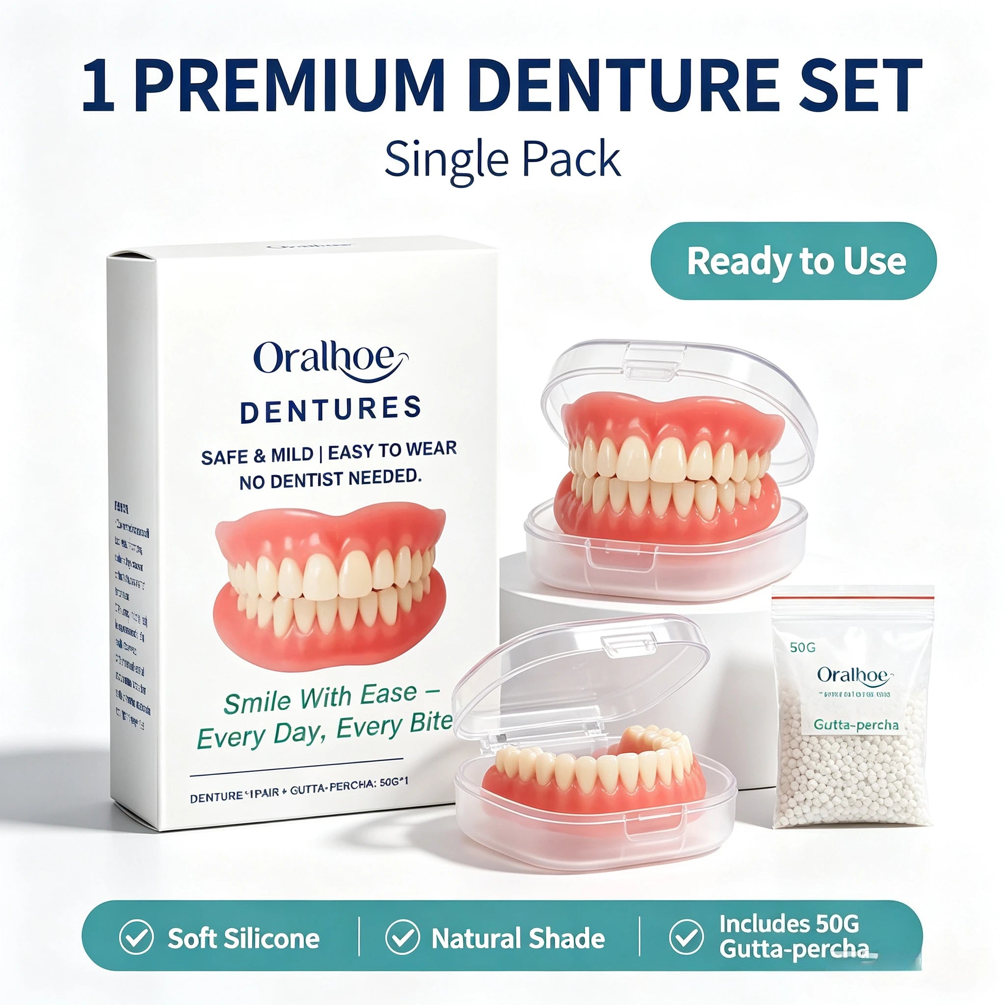 Adjustable Cosmetic Denture and Cleaning Care Kit - 8